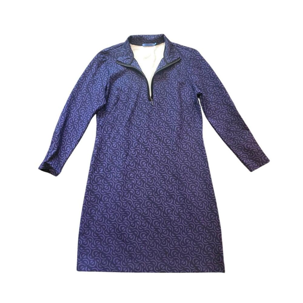 J. McLaughlin Dress Women's XL Blue Indigo Geometric Bedford Catalina Cloth Zip